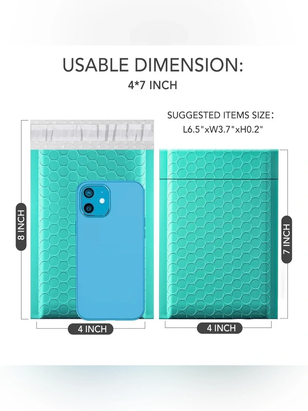 20 4x7in Turquoise Bubble Mailers - Pack of Teal/Turquoise Shipping Envelopes